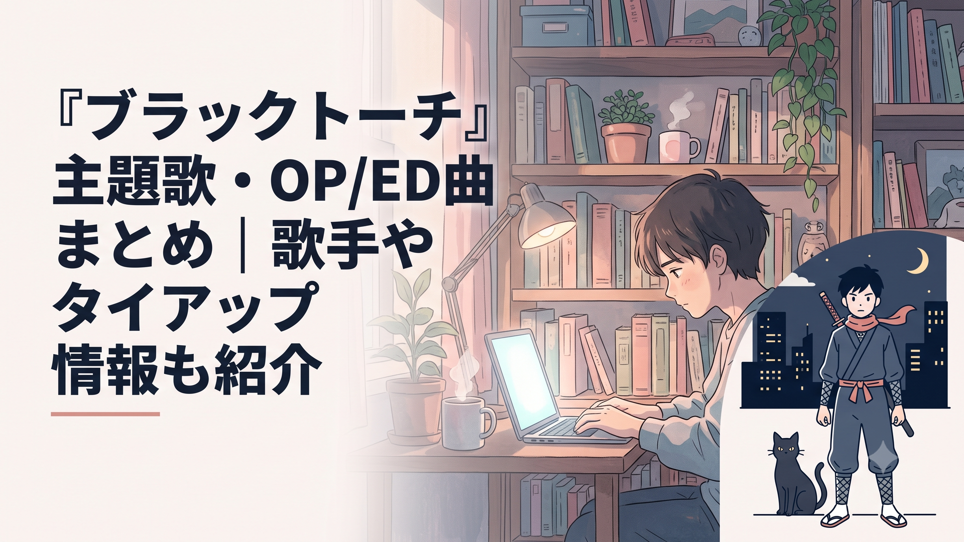 夜の街を背景に忍装束の少年と黒猫が並び立つブラックトーチのイメージシーン