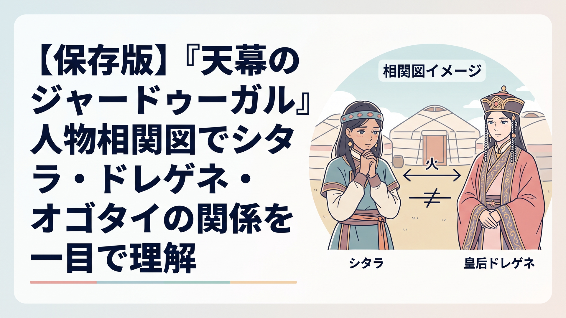 天幕を背景に立つシタラと、皇后ドレゲネの相関図イメージ